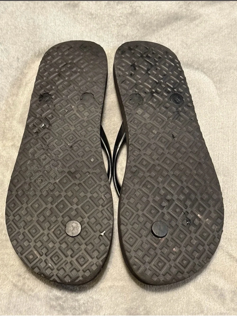 Tory Burch Flip Flops Thong Sandals Black Gray Beach EUC Women’s 8?